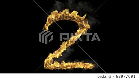 Burning number Two on a black background. 3d rendering 68977691