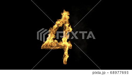Burning number four on a black background. 3d rendering 68977693