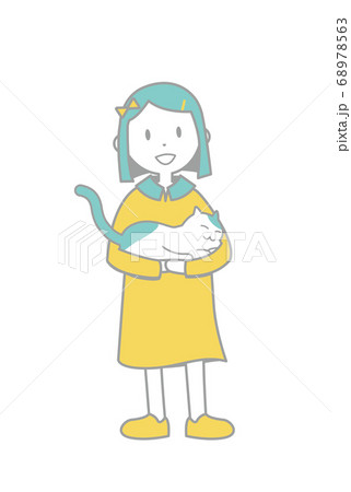 女の子と猫のイラスト カラー 主線あり 女の子と猫のイラスト カラー 主線あり 68978563