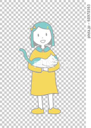 Illustration of girls and cats There is a color main line Illustration of girls and cats There is a color main line 68978563
