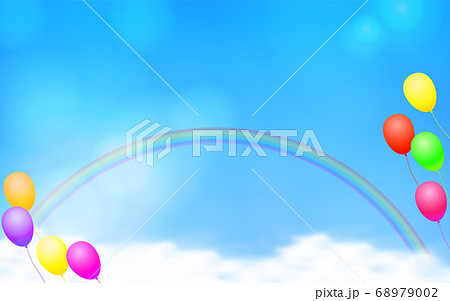 青空に虹と風船の背景イラストのイラスト素材