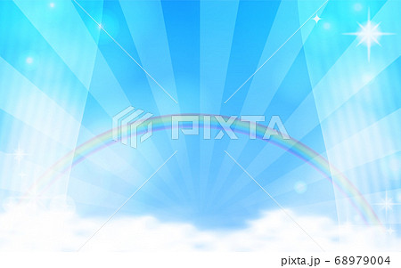青空と雲と虹と放射状の背景イラストのイラスト素材