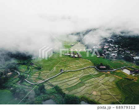 Views of rice fields, rice fields and mountains 68979312