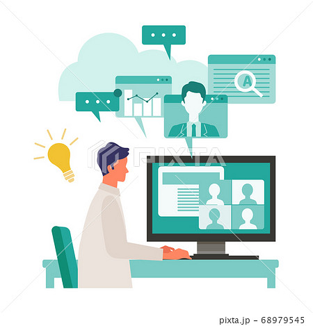 オンライン業務で問題解決に取り組む男性のイメージイラスト 68979545