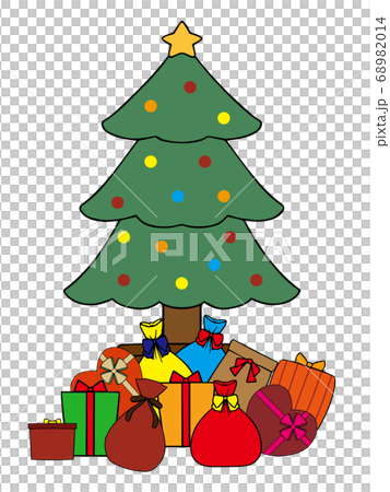 クリスマスツリーとプレゼントの山のイラスト素材 6014