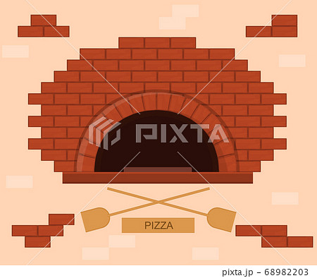 Cartoon Color Pizza Oven with Shovels Concept. Vector 68982203