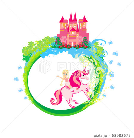 lovely girl on a unicorn - decorative frame 68982675