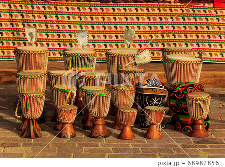 African handmade drums including African Ghana...の写真素材 [68982856] - PIXTA