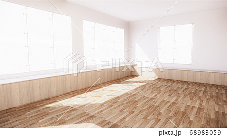 large room, wide open Clean white wall and wood 68983059