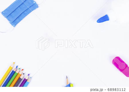 Back to school background with supplies and face Back to school background with supplies and face 68983112
