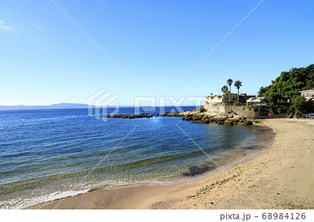 東京湾のリゾート地観音崎から走水の海水浴場の夏の写真素材
