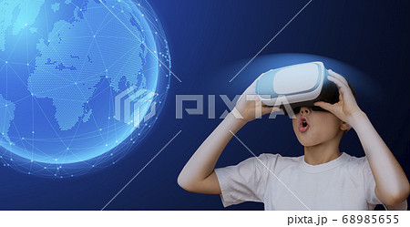 Emotional teen boy experiencing virtual reality, modern technologies in education 68985655