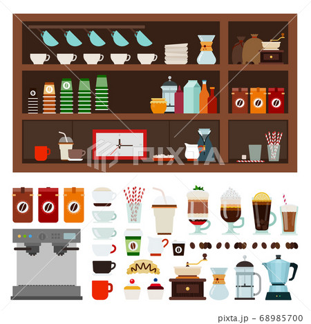 Collection of goods for a coffee shop vector illustration in a flat design. 68985700