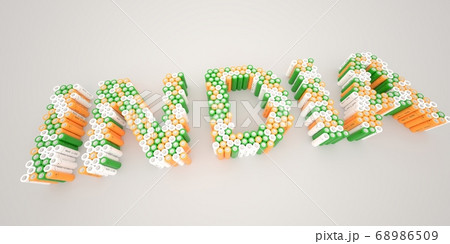 INDIA word made with batteries, wide shot. Modern electrical technologies conceptual 3d rendering INDIA word made with batteries, wide shot. Modern electrical technologies conceptual 3d rendering 68986509