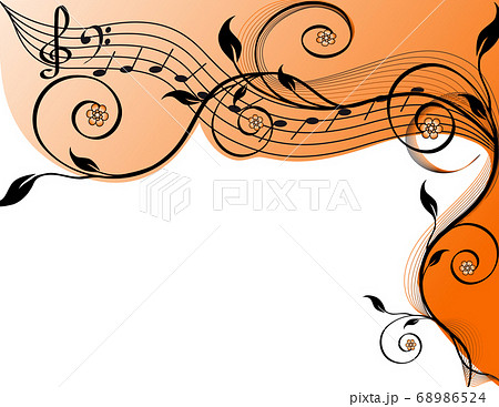 Music background with notes and flowers. vector 68986524