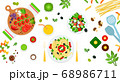 Image of pasta, salad and assorted ingredients vector illustration in a flat design. 68986711