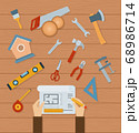 Collection of woodworking tools vector illustration in a flat design. 68986714