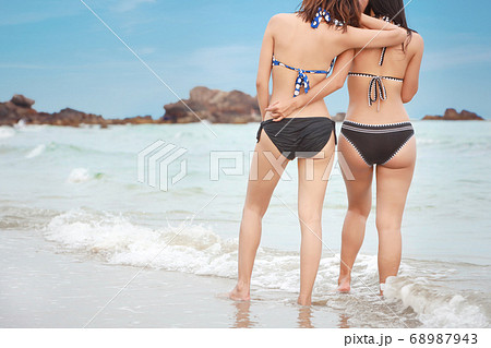 back view beauty and sexy asian lesbian women Stock Photo