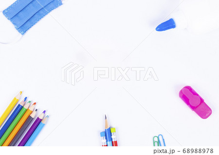 Back to school background with supplies and face Back to school background with supplies and face 68988978