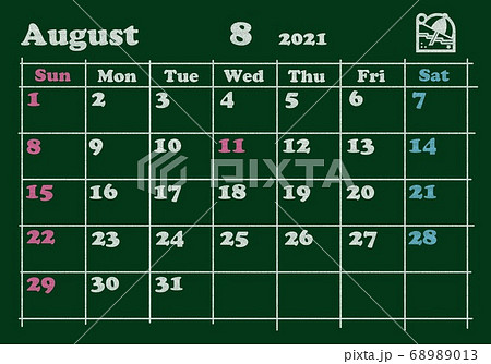 イラスト カレンダー 21 黒板 8月のイラスト素材 6013