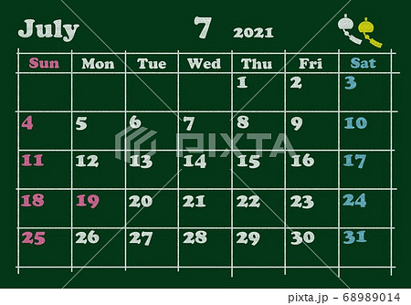 イラスト カレンダー 21 黒板 7月のイラスト素材 6014