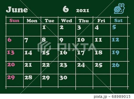 イラスト カレンダー 21 黒板 6月のイラスト素材 6015