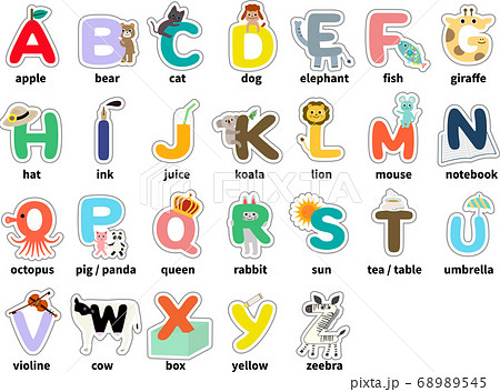 Abc かわいいアルファベット表 アルファベット一覧表 ポスターのイラスト素材 6545