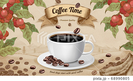 Engraving style coffee time concept 68990805