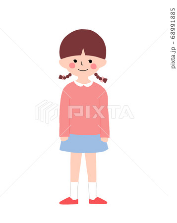 小学生 女の子 全身 正面のイラスト素材 6915