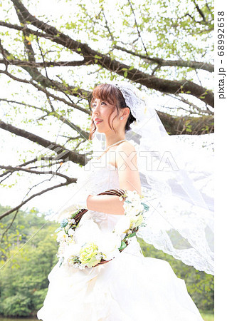 ウエディングドレスの新婦の写真素材