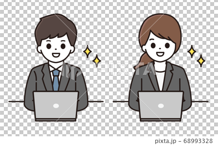 ビジネスマン ビジネスウーマン パソコン イラスト 68993328
