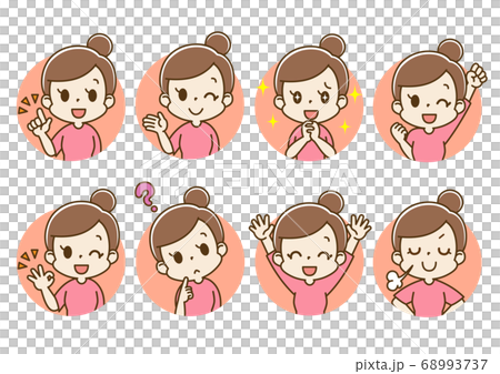 表情セット 若い女性 ママ フレームあり（プラスな気持ち） 68993737