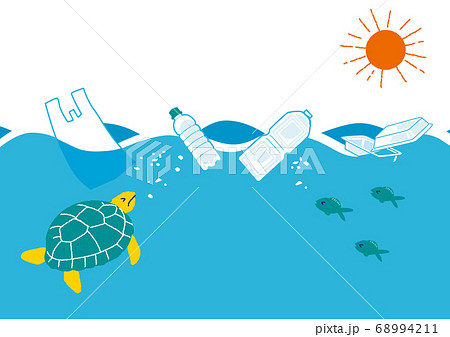 プラスチックによる海洋汚染のイラストのイラスト素材