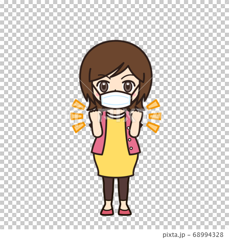 女性 お母さん 妊婦 ガッツポーズ マスクのイラスト素材
