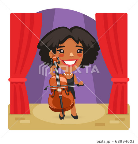 Cartoon Cellist Woman on Stage 68994603