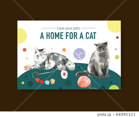 Facebook template design with cute cat for social 68995321