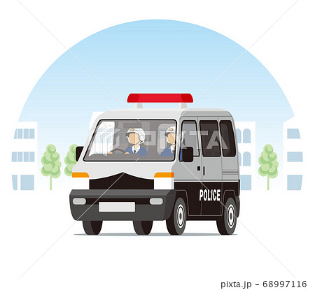街を走るパトカー 軽ワゴン ワンボックス パトカー 警察 パトロールのイラスト素材