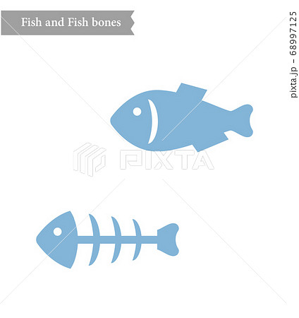 魚と魚の骨アイコンのイラスト素材