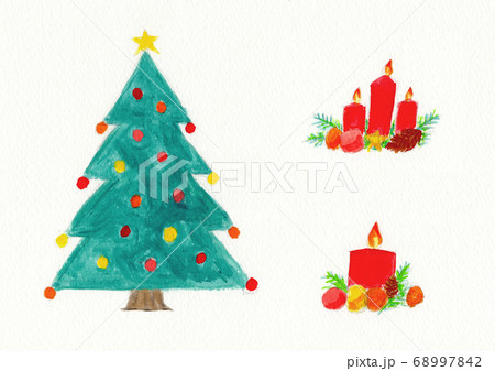 クリスマスツリーとキャンドルの装飾品のイラスト素材
