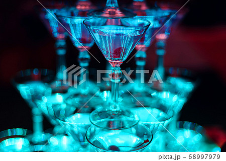 glasses Martini cocktail with cherry close-up 68997979