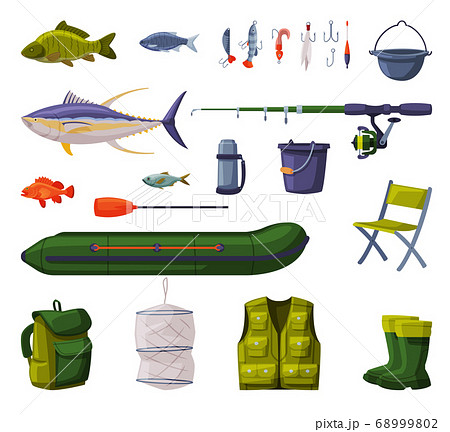 Fishing Equipment Set, Fishing Tools, Apparel, - Stock Illustration