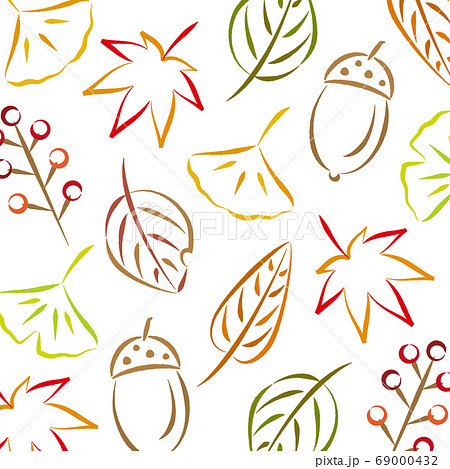 紅葉やイチョウなど秋のオシャレな背景 手書き風のイラスト素材