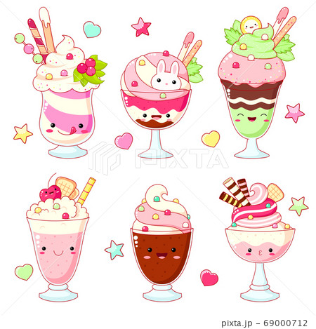 Set of cute sweet icons in kawaii style 69000712