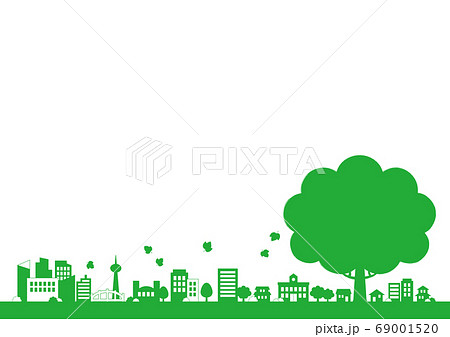 木と都市のエコロジーな背景イラスト　1C 文字なし 69001520