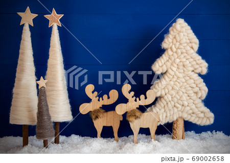 Christmas Tree, Moose, Snow, Blue Background, Copy 69002658
