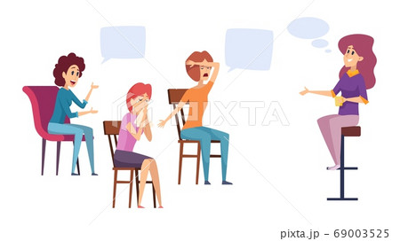 Female discussion club. Women group therapy, mental problems and therapist. Coaching or mentorship for girls vector illustration 69003525