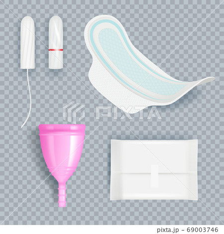 Hygiene ladies. Female pads and tampons for softness clean absorbent products vector realistic set 69003746