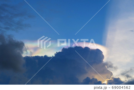 Iridescent pileus cloud or rainbow sky with white 69004562