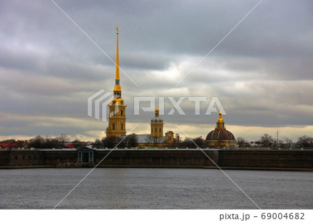 Peter and Paul fortress and Cathedral  from the river Neva. 69004682