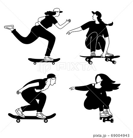 Girls Skateboarding Silhouettesのイラスト素材